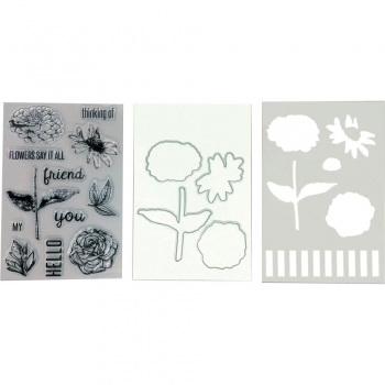 Wendy Wechi Stamp, Die & Stencil Set - Flowers Say it All